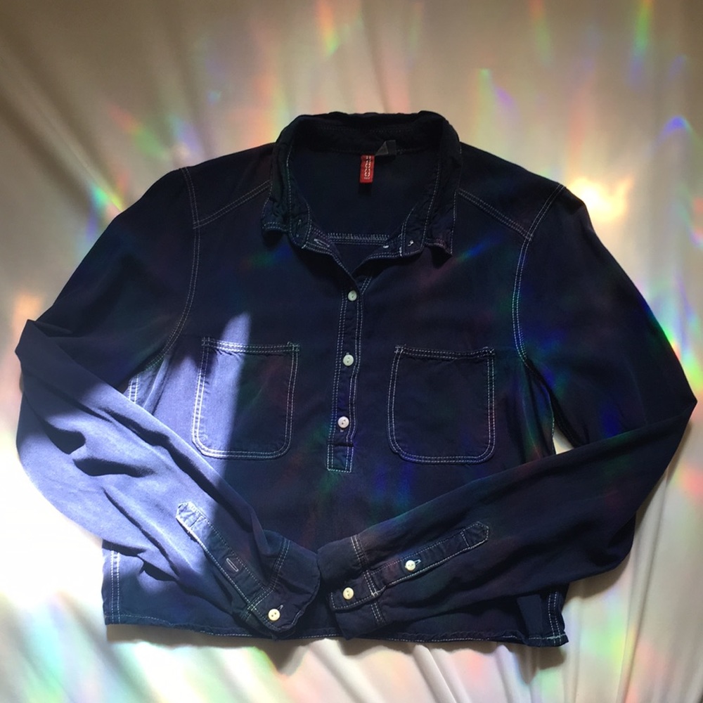(3/$25)H&M divided navy crop button down shirt